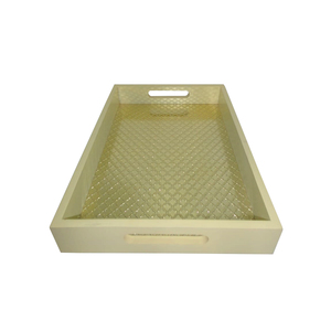 Bandeja DE SERVICIO DE MDF azul con incrustaciones de hojas en relieve florales, bandeja de servidor de aperitivos de madera barata con clase, productos decorativos - Product Image 5