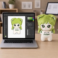 Peluche personnalisée en forme d'oreille de chat verte, brodée, figurine d'anime, jouet cadeau