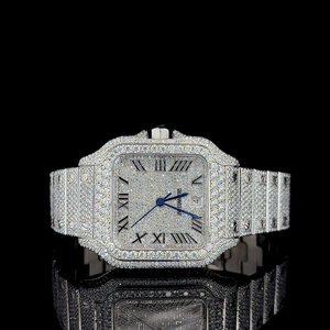 Montre unisexe en or blanc glacé avec moissanite et diamant de haute qualité VVS D clarity - Product Image 1