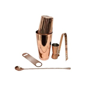 Juego de artículos de barra de cobre, coctelera con acabado liso, Jigger y Petaca, taza con acabado martillado con mango de latón para Bar, uso en Hotel, 4 Uds. - Product Image 6