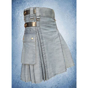 Meilleures ventes : Kilt écossais utilitaire pour homme en denim gris avec sangles en cuir et poches cargo 2026 - Product Image 2