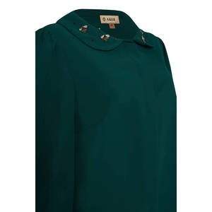 Blusa Vintage Verde de Gasa con Cuello Peter Pan Bordado para Mujer - Product Image 2