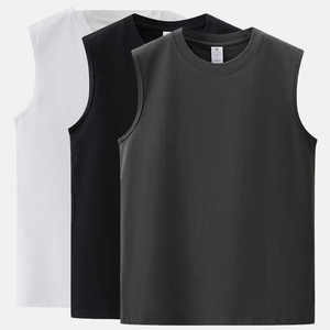 100% algodón 210g deportes Fitness chaleco sin mangas para hombres camiseta de gran tamaño hombro ancho sólido de punto camiseta sin mangas para hombres - Product Image 4