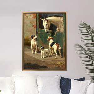 Vintage Animal Friendship Canvas Print, Rustic Farmhouse Decor,Gold <b>Framed</b> - Product Image 1
