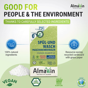 AlmaWin - Polvo Limpiador para Lavavajillas y Lavadoras, 3 Unidades, 2 x 100 g, para Uso en la Cocina, Elimina Suciedad, Cal y Olores, Vegano, Orgánico, Sin Fragancia - Product Image 3