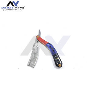 Navaja de Afeitar de Acero de Damasco, Hoja Fija, Mango de Madera de Color, Cuerno de Búfalo, Hecha a Mano, con Funda de Cuero y Cinturón - Product Image 3