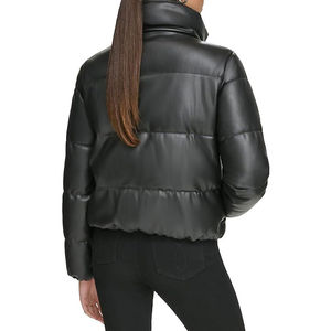 Veste en cuir d'agneau véritable matelassée, veste bomber d'hiver bicolore, rembourrage en duvet, veste en cuir matelassée de luxe, vestes pour femmes - Product Image 4