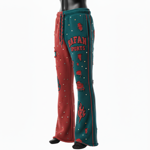 กางเกงผู้ชายผ้าเนื้อนุ่มระบายอากาศได้ดี 350 GSM สีแดงและเขียวแบบสองสี พร้อมโลโก้ปักแบบกำหนดเอง ผ่านการซักแล้ว - Product Image 5