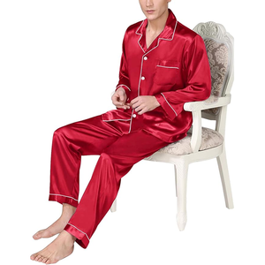 Conjunto de pijama clásico de manga larga para hombre de fibra de bambú transpirable con botones de seda satinada - Product Image 5