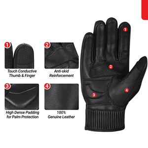 Gants d'extérieur en cuir PU sur mesure pour motocyclette, gants de course avec écran tactile, pour hommes - Product Image 4