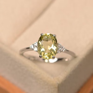 Women's Natural Lemon <b>Quartz</b> 925 Silver Vintage Christian Style Engagement <b>Ring</b> Unique Gemstone Oval Faceted Cut Prong Setting - Product Image 1