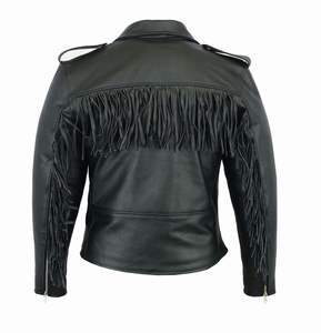 Chaqueta de Cuero Negra con Flecos para Hombre GLOBAL EDGE Motorike, con Diseño de Logotipo en Colores Personalizados y Alta Calidad - Product Image 2