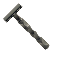 Rasoir à double tranchant en acier inoxydable pour hommes, rasoir de sécurité noir mat avec logo personnalisé pour le visage et le corps