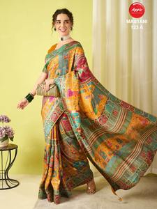 Sari en viscose pure MASTANI-123, imprimé élégant, doux et fluide, vêtement ethnique - Product Image 6