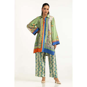 Ensemble coordonné en soie charmeuse satinée imprimée IUSTTS-1456, style bohème pour le printemps/été - Product Image 3