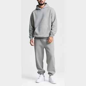 Ensemble de survêtement en molleton lourd uni décontracté personnalisé pour hommes, coupe régulière, sweat-shirt à capuche, survêtement unisexe 340g - Product Image 4