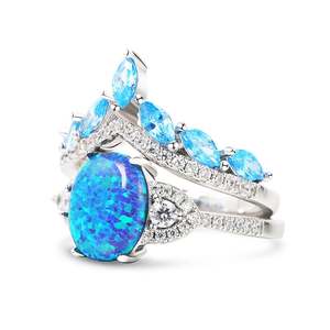 Jeulia Pear Cut <b>Opal</b> Stackable Sterling Silver Wedding <b>Ring</b> Set - Product Image 2