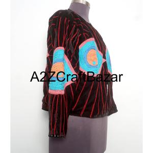 Veste décontractée d'extérieur en velours respirant doublée de coton, broderie florale à la main, longueur classique, pour l'hiver et l'automne, vente en gros - Product Image 4