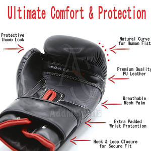 Gants de boxe professionnels en cuir PU pour hommes avec logo personnalisé pour l'entraînement et le combat Équipement d'arts martiaux OEM - Product Image 3