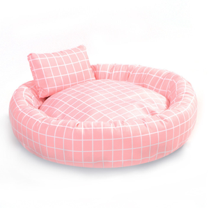 Phoenix Fashion Winter Plaid Polyester Small Round Pet <b>Nest</b> with Pillow Dog Kennel <b>Bed</b> - Product Image 2