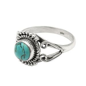 ธันวาคม Birthstone เครื่องประดับ 925 เงินสเตอร์ลิงธรรมชาติพลอยเทอร์ควอยซ์ทรงกลมดูหรูหราแหวนขายส่งผู้ผลิต - Product Image 1