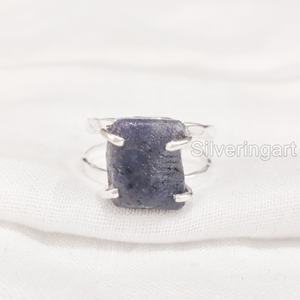Bijoux en pierre brute Bague pour femme Pierre précieuse saphir bleu brut naturel Pierre de naissance septembre Bague en argent sterling 925 - Product Image 3
