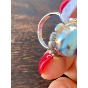 Rick Tolino Golden Hill's Boho <b>Statement</b> <b>Ring</b> Turquoise & Sterling <b>Silver</b> Bezel Set Size 7.5 Smooth Cut Stone for Everyday Wear - Product Image 5