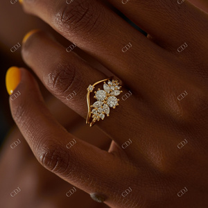 Banda de boda curvada dorada para mujer, joyería clásica de oro de 18K, HPHT, HPHT, sortija de boda de esmalte alto - Product Image 5