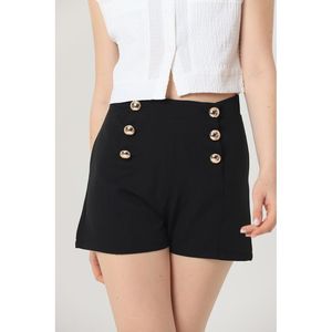 Shorts Negros para Mujer Topshow, 100% Poliéster, con Botones Decorativos - Paquete al por Mayor Disponible para Minoristas - Product Image 5