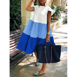 Abito da Spiaggia Multicolore con Cuciture, Stampe Geometriche Floreali e Lettere, Taglie Grandi XL Plus Size, Decorazione Traspirante in Vita - Product Image 4