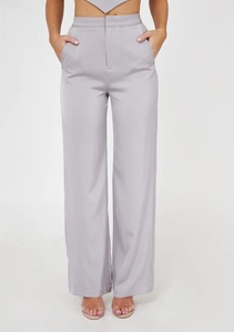 กางเกงเข้ารูปสำหรับสาวออฟฟิศผ้าฝ้ายผสมแบบทางการเอวยางยืดปานกลางเอวแบนด้านหน้าเรียบระบายอากาศได้ดีสำหรับฤดูใบไม้ผลิผลิตในเวียดนาม - Product Image 5