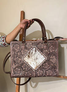 New Fashion Genuine Hair on <b>Tooled</b> Leather Bohemian Buck Stitch <b>Tote</b> <b>Bags</b> Western Hand Carving Leather Cowhide Purse for Women's - Product Image 2