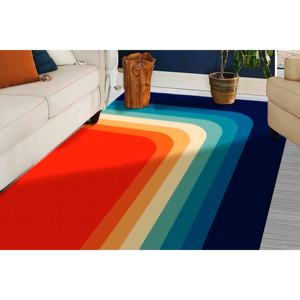 Tapis imprimé à rayures rétro : Tapis moderne du milieu du siècle, antidérapant, en chenille - Product Image 2