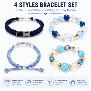 Set Collare per Animali Domestici Personalizzato e Braccialetto Coordinato per Genitori, Collare per <span class=keywords><strong>Cani</strong></span> Intrecciato Regolabile con Perline alla Moda, Braccialetto per Proprietari di Animali - Product Image 3