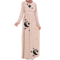 Robe islamique musulmane pour filles, Ramadan 2024, abaya Eid à manches longues, ornée de perles, respirante, avec des étoiles et une lune, pour vêtements d'enfants, robes pour filles
