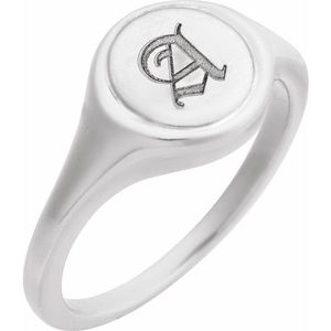 14K White Gold Round Signet <b>Ring</b> <b>for</b> <b>Men</b> Everyday Wear with Animal Pattern and Invisible Setting Rhodium Plating Engravable - Product Image 3