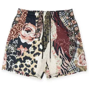 Pantalones cortos blancos y negros informales con estilo para hombre, estampado de palmeras, poliéster de secado rápido, cintura con cordón para playa, piscina, pantalones cortos - Product Image 6