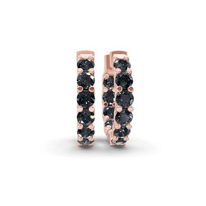 Boucles d'oreilles créoles en or massif 14K avec diamants de laboratoire noirs Onyx ronds, 1 carat total, clarté VS, 20 diamants, design élégant pour les soirées. - Product Image 1