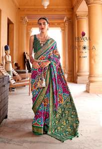 El último Sari de seda estampado Patola pesada de diseñador por Fab Zone - Product Image 4