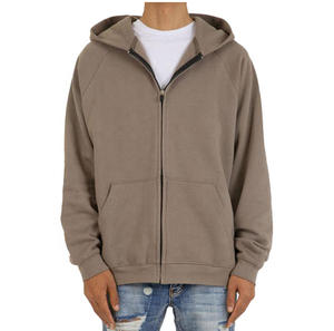 Pull à capuche zippé vierge uni personnalisé pour hommes 100% coton Style vintage 450 g/m² Sweats à capuche surdimensionnés zippés lourds - Product Image 1