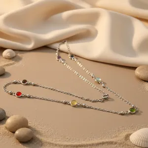Collier Bohème en Alliage Plaqué Argent avec Pierre Naturelle Sertie, Chaîne à Maillons, Fermoir Sûr Hypoallergénique, Bijou Unisexe, Idéal Cadeau - Product Image 1