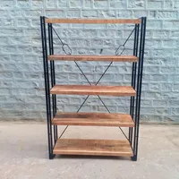Bibliothèque vintage rustique en bois de manguier massif récupéré, étagère à livres antique en bois pour entrée, escalier, salon, extérieur, bibliothèque domestique