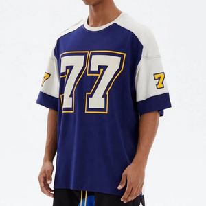 Ropa de calle para hombre, camiseta de fútbol, camisetas 100% de algodón, ajuste cuadrado, parche bordado a rayas, Camiseta deportiva de fútbol americano de gran tamaño - Product Image 1