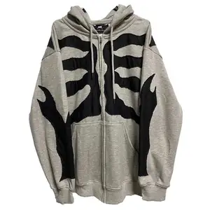 Xmas Vintage kafatası baskı erkek ve kadın's ceket komik Hoodie büyük ceket 2024 gri sokak Harajuku Hoodie ceket