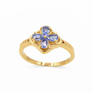 Bague en argent sterling 925 avec tanzanite bleue sauvage à quatre pétales, sertie à griffes, certifiée par un tiers, pour femme, mode estivale - Product Image 2