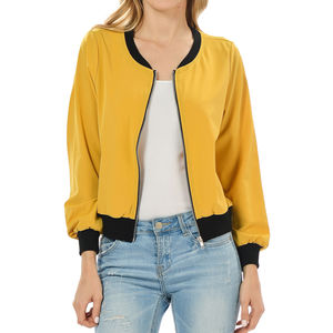 Chaqueta Bomber de Poliéster/Nailon Ecológica, Ligera, Cálida, Transpirable y Resistente al Viento, con Cierre, Color Amarillo, para Mujer, OEM - Product Image 2