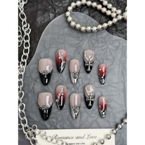 สีแดงเข้มคำปฏิญาณกดบนเล็บที่สง่างามและทันสมัย - Product Image 3