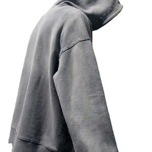 Sudadera con capucha de color degradado para hombre, Sudadera con capucha de gran tamaño con lavado ácido y doble cremallera, ropa de calle Vintage de algodón polar de peso pesado - Product Image 6