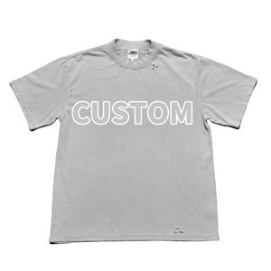 Camiseta Personalizada para Hombre con Estampado DTG al por Mayor, 100% Algodón, Lavado Ácido, Estampado de Banda Negra, Manga Corta, Tejido Largo y Holgado - Product Image 1