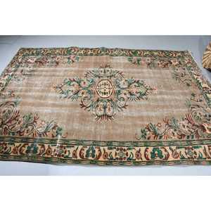 Alfombra Turca de 6.2x9 pies, Alfombra Vintage Grande, Alfombra con Bordes Marrones y Verdes - Product Image 4
